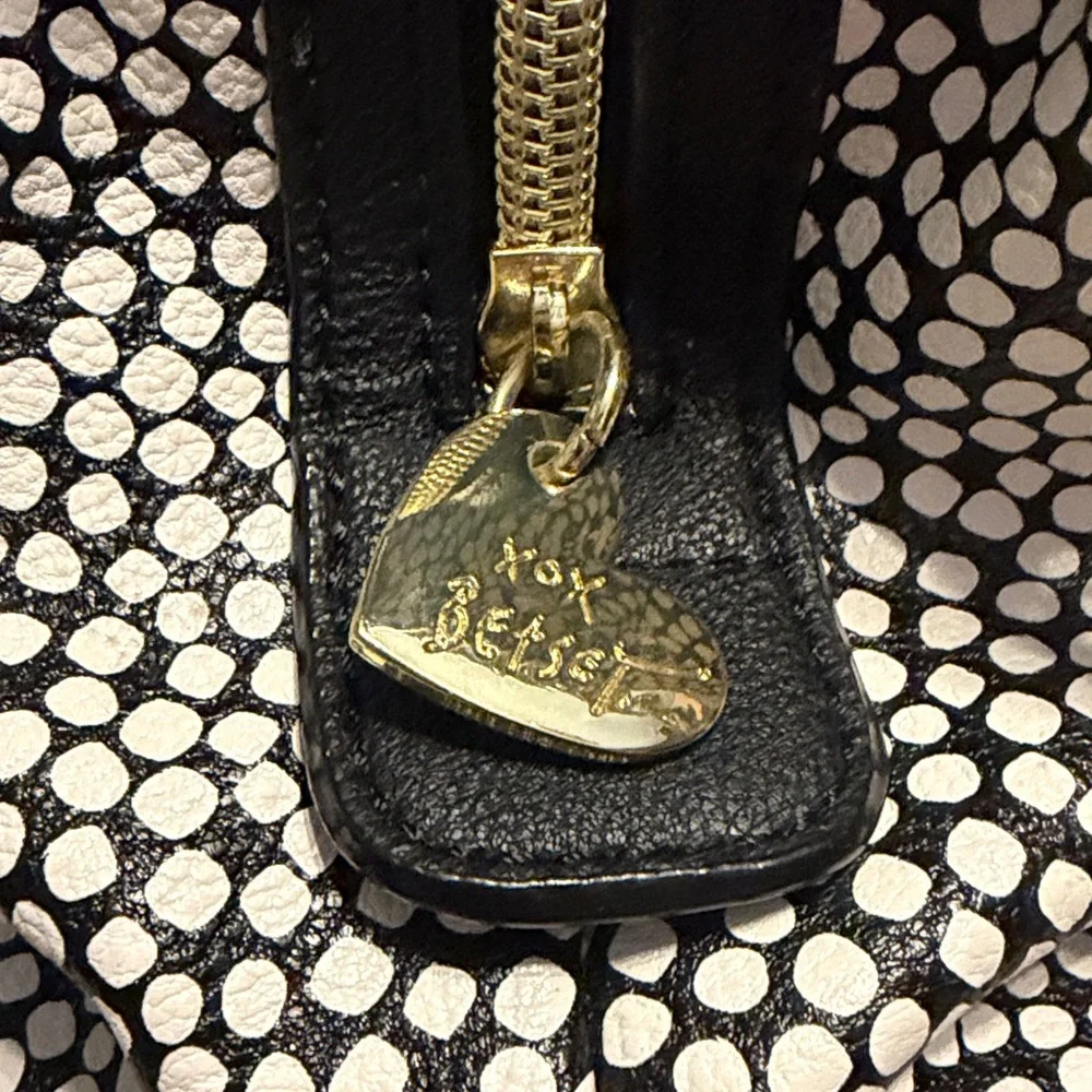 Betsey Johnson Black & White Pebble Satchel with Pink Bow